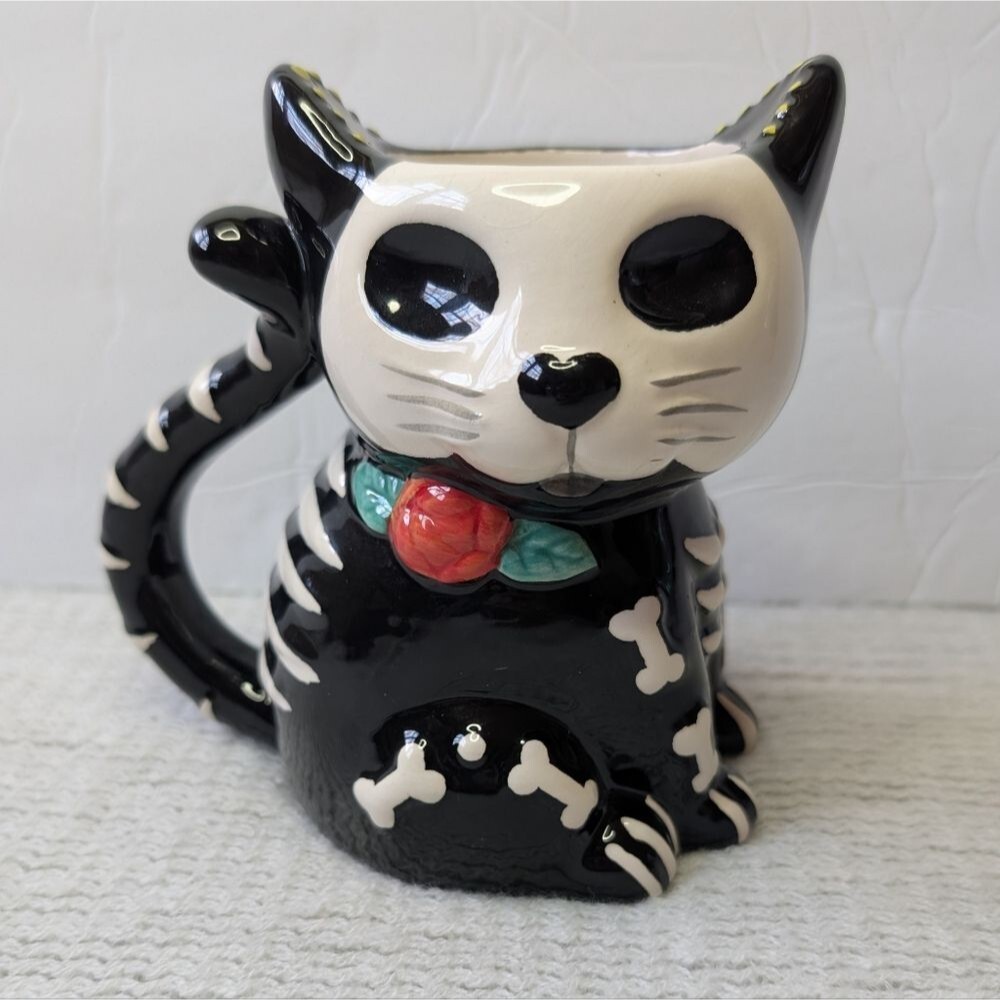 Cracker Barrel Day of the Dead Skeleton Cat Mug Coffee Tea